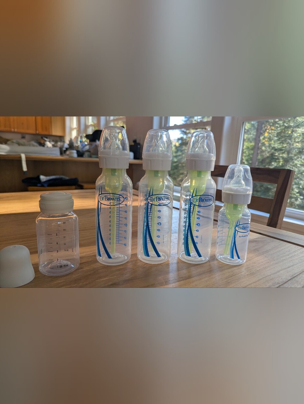 Natural Flow Clear Baby Bottle with Green Vent Straw - Pack of 3